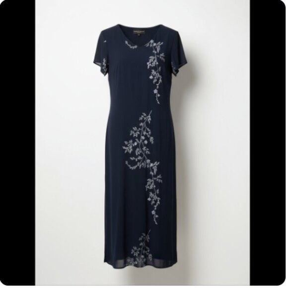 Donna Ricco Elegant Navy Blue Floral Maxi Dress Gown, 14 - Picture 14 of 15